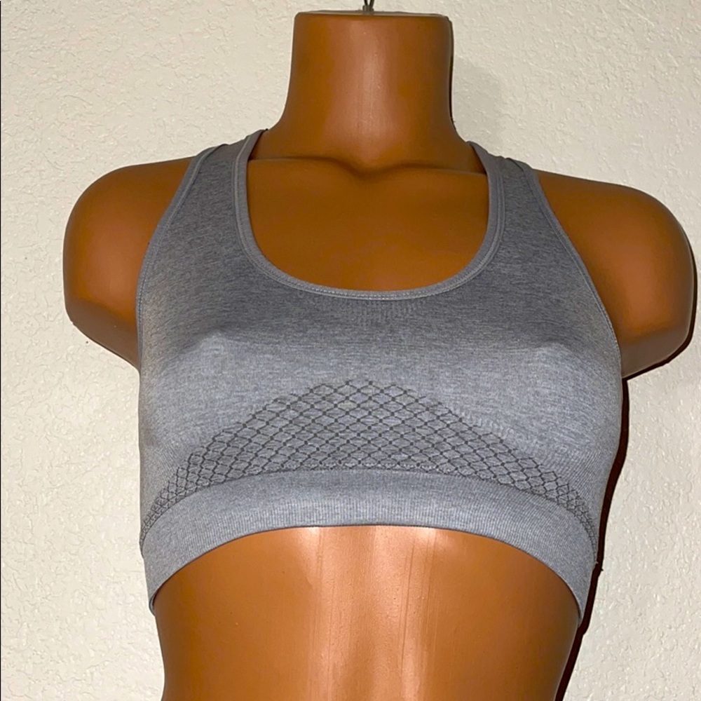 Gray sports bra razorback mesh back top